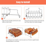 3 in 1 Extra Large Rectangle Rib Rack&Chicken Leg Rack with Brush. Stainlesss Steel Roasting Rack with 2 Handle for Smoker. Oven and Grill. Holds up to 5 Ribs. Easy to Use&Clean