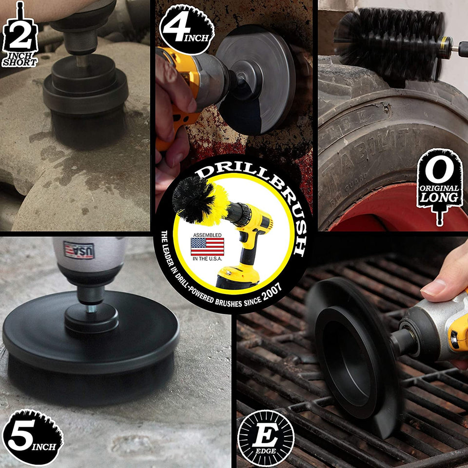 - 4 Piece Black Drillbrush Ultra Stiff Cleaning Brush Set - Metal Brush for Drill Alternative - Grill Brush for Cordless Drill - Grill Grate Cleaner Brush