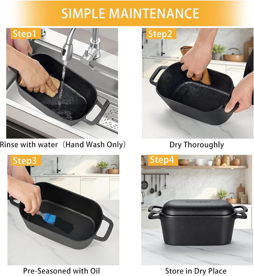 3.6QT Oval Dutch Oven for Bread Baking - Pre-Seasoned Cast Iron Sourdough Bread Pan with Lid