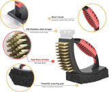 Grill Brush for Outdoor Grill. Brass Grill Cleaning Brush BBQ Cleaning Brush for Outdoor Grill. Multifunctional with Brass Bristle Scouring Pad and Scraper Grill Cleaner Brush and Scraper