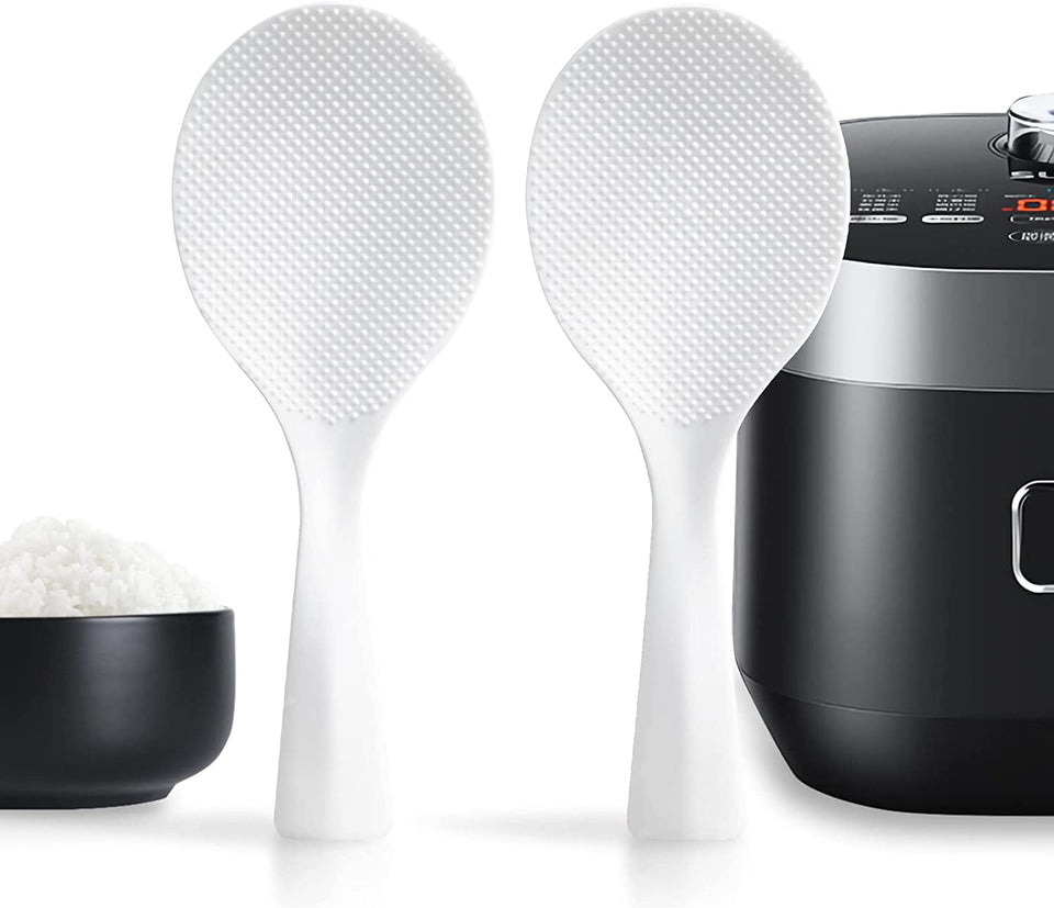 2 Pcs Non‑Stick Plastic Rice Paddle – Standing Rice Spoon Spatula. Heat Resistant. White