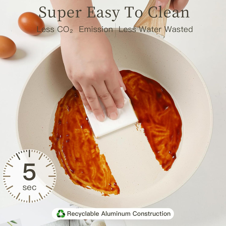 16PCS Pots and Pans Set Non Stick Cookware Set Nonstick with Cooking Set (White. 16Pieces)