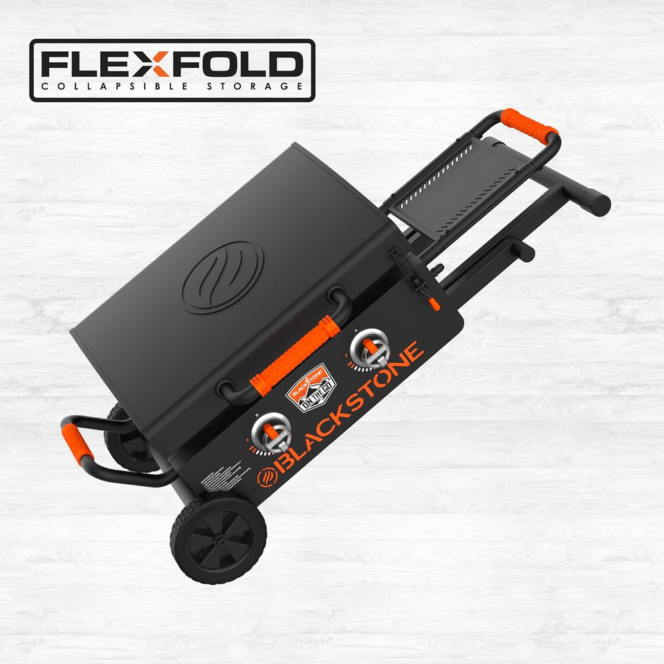 1935 on the Go Scissor-Leg Two Burners Gas Hood. Wheels. Side Shelf Heavy Duty Outdoor Stainless Steel Griddle for Backyard. Patio Camping. 22. Black