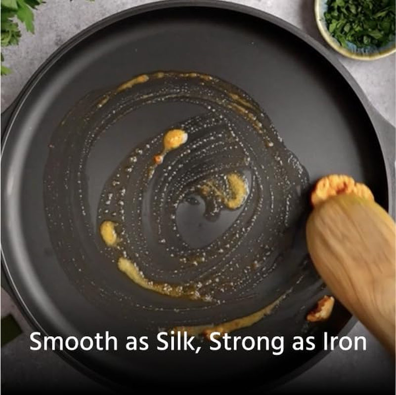 12 Inch Lightweight Pre-Seasoned Cast Iron Griddle with Cleaning Kit - Smooth Polished Surface. Easy to Clean Cast Iron Skillets Use in the Oven. on the Stove or Grill. over a Campfire