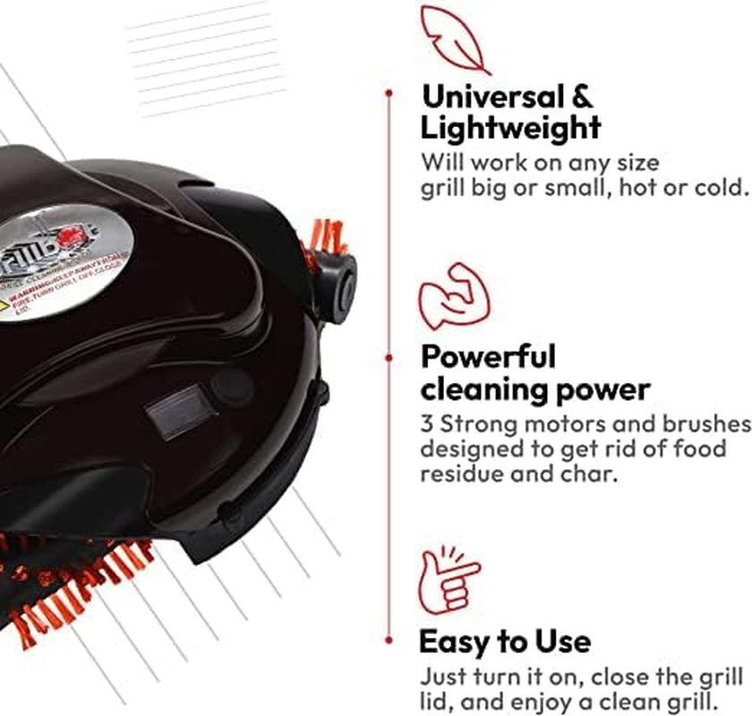 Grillbot Automatic Grill Cleaning Robot with Nylon Brushes. BBQ Grill Cleaner. Grill Brush. Grill Scraper. BBQ Accessories (Black Grillbot)