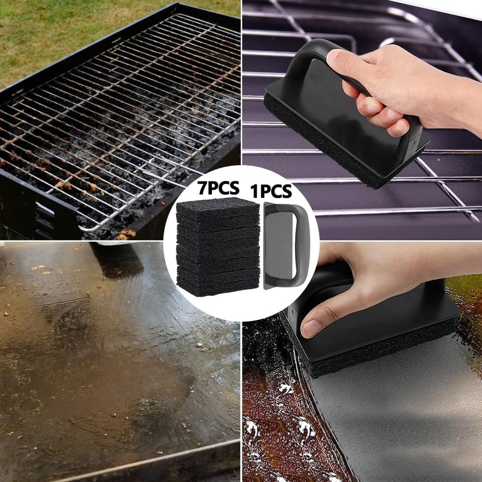 18Pcs Griddle Cleaning Kit for Blackstone. Heavy Duty Flat Top Grill Cleaning Kit. Include Handle. Cleaning Bricks. Scrubber Brush. Scouring Pads. Griddle Grill Scraper. Blackstone Cleaner for Griddle