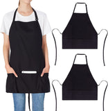 2 Pack 3 Pockets 100% Cotton Adjustable Bib Apron Chef Kitchen Cooking Aprons for Women Men. Black