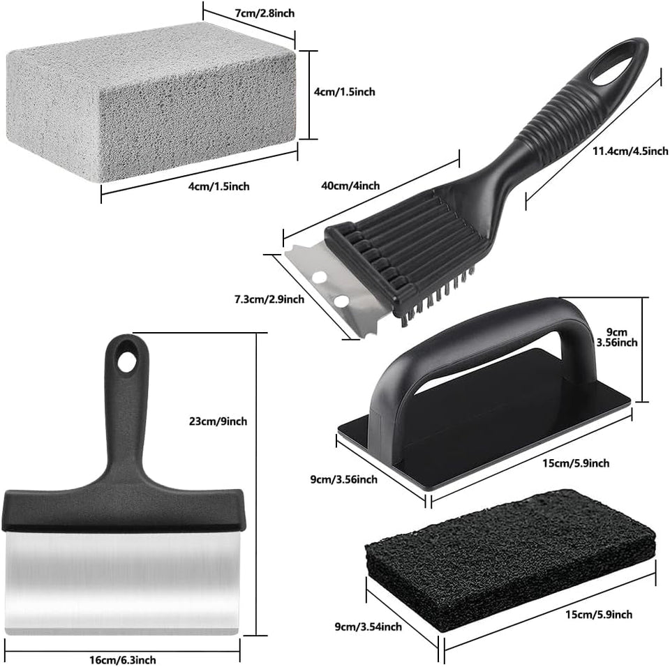 18Pcs Griddle Cleaning Kit for Blackstone. Heavy Duty Flat Top Grill Cleaning Kit. Include Handle. Cleaning Bricks. Scrubber Brush. Scouring Pads. Griddle Grill Scraper. Blackstone Cleaner for Griddle