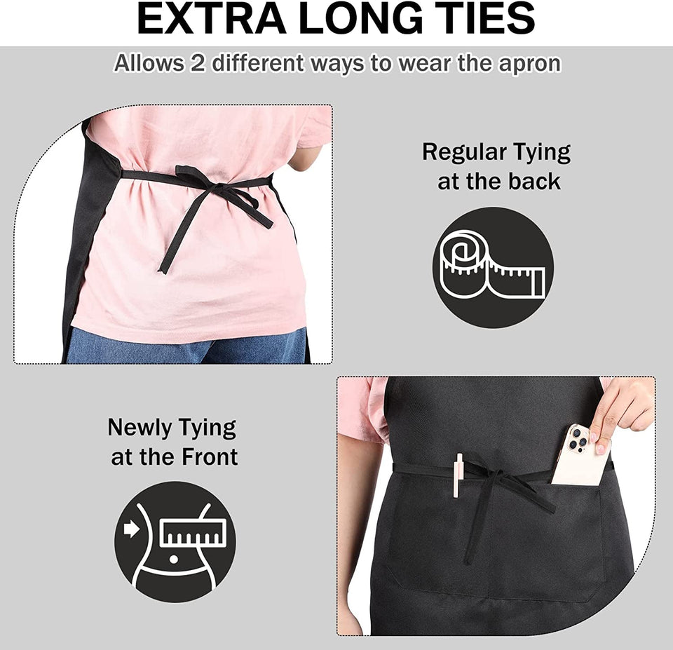 24 Pack Adjustable Bib Apron with 2 Pockets Cooking Kitchen Aprons Black Chef Apron Water Oil Stain Resistant BBQ Work Apron for Women Men Drawing Crafting Outdoors Smock