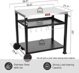 3-Shelf Movable Food Prep and Pizza Oven Table. BBQ Grilling Table. Home & Outdoor Multifunctional Stainless Steel Table Top Worktable on 2 Wheels. L39.5 X W25.6 X H33