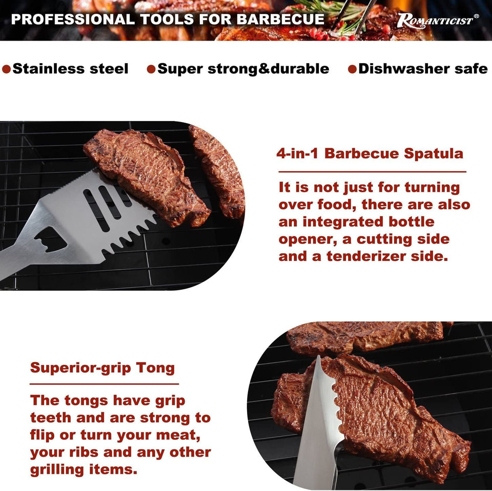 20Pc Heavy Duty BBQ Grill Tool Set in Case - the Very Best Grill Gift on Birthday Wedding - Professional BBQ Accessories Set for Outdoor Cooking Camping Grilling Smoking