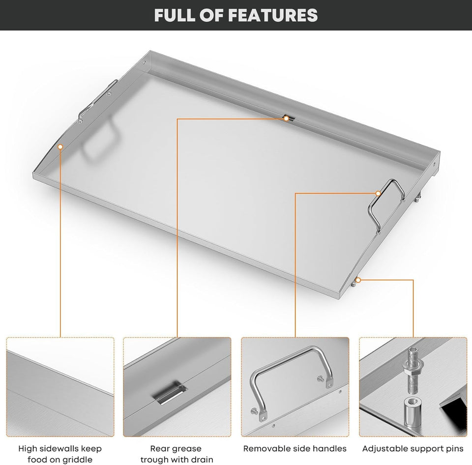 28 Inch Stainless Steel Griddle. Flat Top Griddle Replacement Top for Blackstone 28 2-Burner Gas Grill Cooking Station. Griddle Top Replacement with Rear Grease System