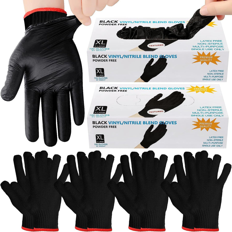 200 Pcs Disposable BBQ Gloves with 4 Pairs Cotton Liners Grilling Gloves BBQ Cooking Gloves (Black. Dark Gray. X-Large)