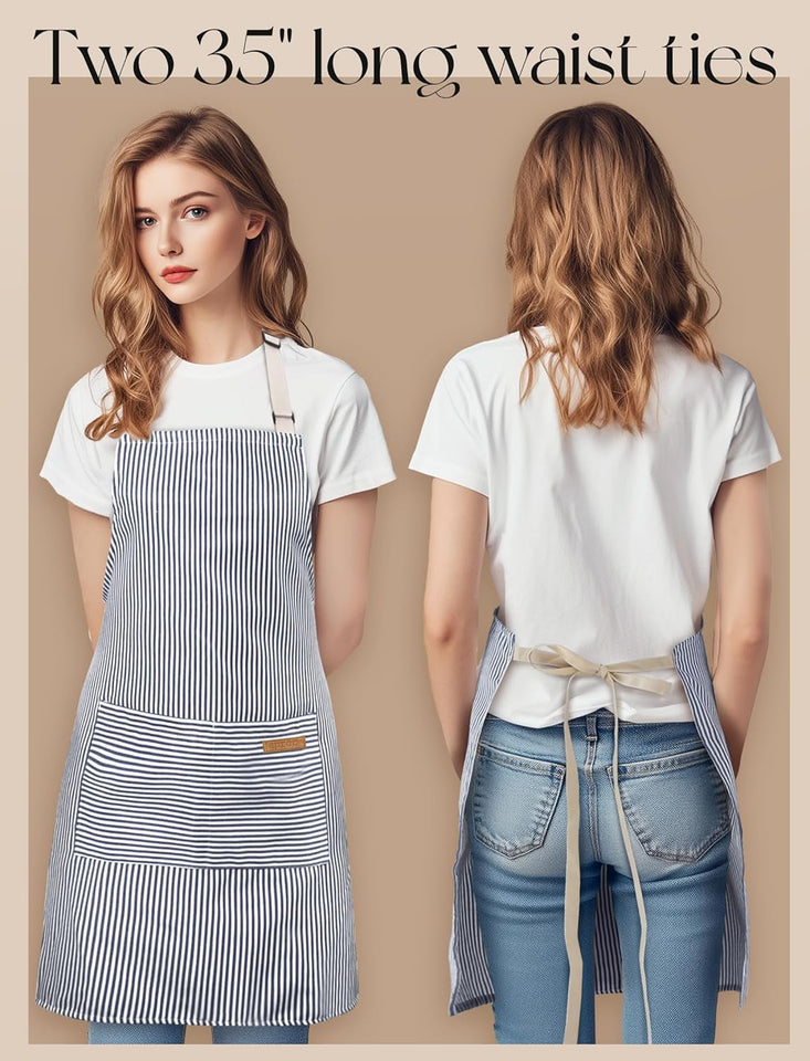 2 Pack Kitchen Cooking Aprons. Soft Aprons for Women Men with 2 Pockets Chef Apron with Adjustable Neck Strap and Long Tie