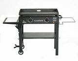 1853 Flat Top Gas Grill 2 Burner Propane Fuelled Rear Grease Management System 28 Outdoor Griddle Station for Camping with Built in Cutting Board and Garbage Holder. 28 Inch. Black