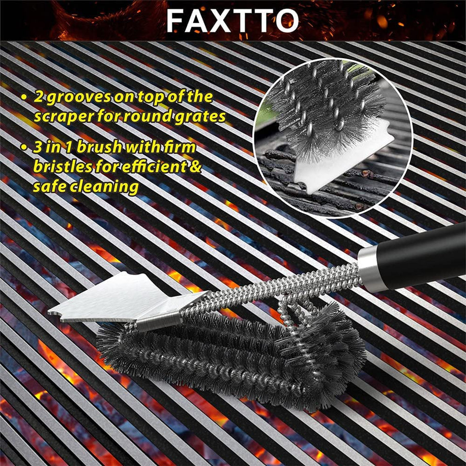 Grill Brush with Extra Strong Long Handle BBQ Cleaner Accessories - Safe Wire BBQ Brush. Triple Barbecue Scrubber Cleaning Brush for Gas/Charcoal Grilling Grates