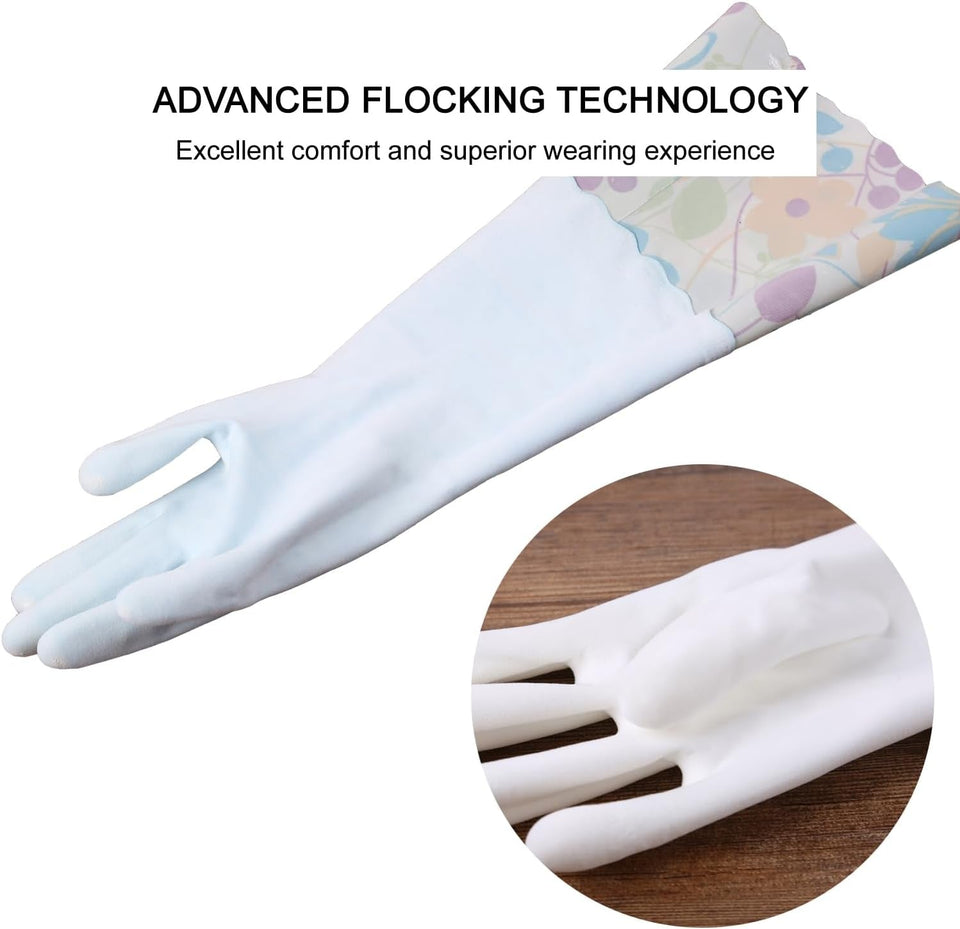 3 Pairs Rubber Cleaning Gloves. Household Kitchen Dishwashing Gloves with Cotton Flocked Liner. Long Cuff 16. Reusable. Non-Slip (Medium. Blue+Pink+White)