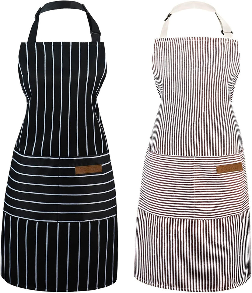 2 Pack Apron - Unisex. Adjustable Bib Kitchen Apron. Cooking Apron. Aprons for Women Men with Pockets. Chef Aprons