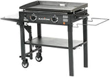 1853 Flat Top Gas Grill 2 Burner Propane Fuelled Rear Grease Management System 28 Outdoor Griddle Station for Camping with Built in Cutting Board and Garbage Holder. 28 Inch. Black