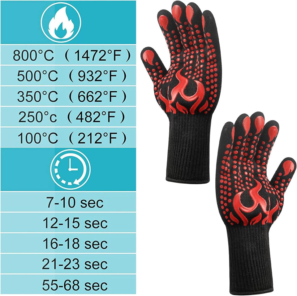 1 Pair/2 Pieces BBQ Gloves. Grilling Gloves. Heat Resistant Barbecue Oven Gloves. 1472°F/800°C Kitchen Fireproof Mitts Heat Proof for Grilling. Baking. Cooking. Welding Gloves Mitts - Red
