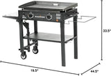 1853 Flat Top Gas Grill 2 Burner Propane Fuelled Rear Grease Management System 28 Outdoor Griddle Station for Camping with Built in Cutting Board and Garbage Holder. 28 Inch. Black