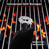 Grill Scraper Tool - Bristle Free Safe BBQ Cleaner with 1 Reusable Cleaning Gloves - Stainless Steel Heavy Duty Barbecue Brush Substitute Extended Handle & Bottle Opener Accessories