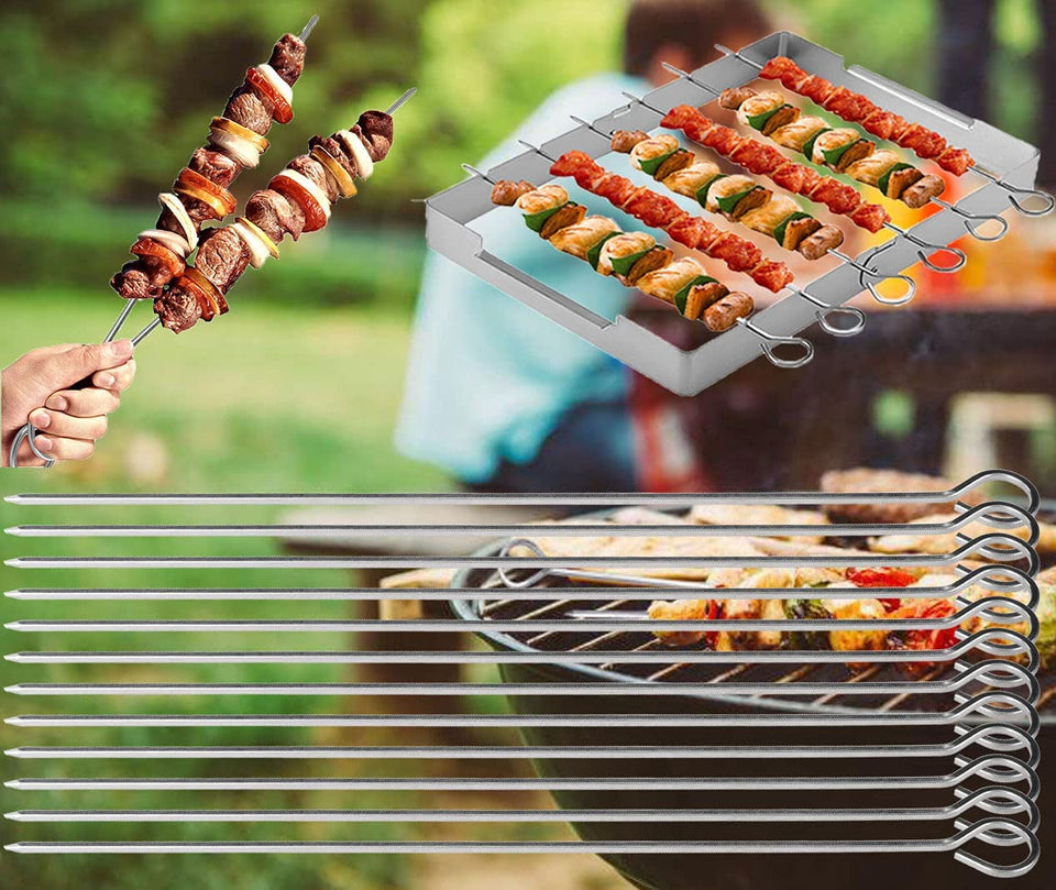 12 Inch Barbecue Skewers Metal BBQ Sticks.12Pack Stainless Steel Square Skewer.Kebob.Kabob Sets for Grill Outings Cooking (BBQ Skewers Square 12Inch-12P)