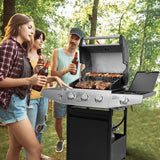 3 Burners Gas Grill with Side Burner. Propane Grill with Wheels and Storage. Outdoor Gas BBQ with Oil Tray and Thermometer for Patio and Party. 37000 BTU