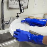 2 Pairs Rubber Household Cleaning Gloves for Kitchen Dishwashing. Cotton Lined (Blue)