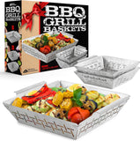(Set of 3) Heavy Duty Vegetable Grill Baskets for Outdoor Grill. Stainless Steel Veggie Grilling Basket for All Grills. BBQ Gifts for Men. 1 Large & 2 Small