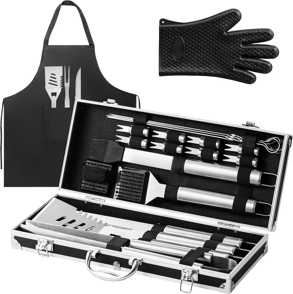 22Pcs Grilling Accessories. BBQ Accessories with Aluminum Case. Stainless Steel Grill Set Tools for Outdoor Camping&Barbecue. Grilling Gifts for Men Dad Fathers Day