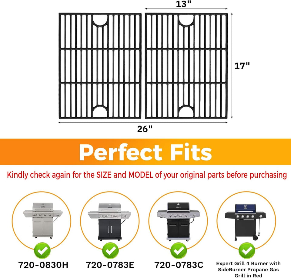 17 Inch Cast Iron Grill Grates for Nexgrill 4 Burner 720-0830H 720-0783E 720-0830X 720-0888S and 5 Burner 720-0888N 720-0888 720-0697 Replacement Cooking Grate Parts