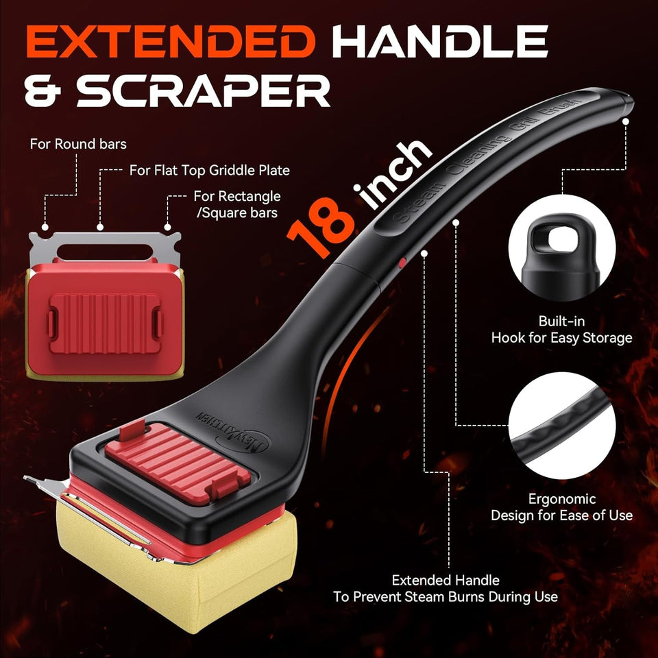 Grill Brush Bristle-Free Steam Cleaning. BBQ Brush Replaceable Heat-Resistant Kevlar Head with Grill Scraper Safe Barbecue Grill Cleaner