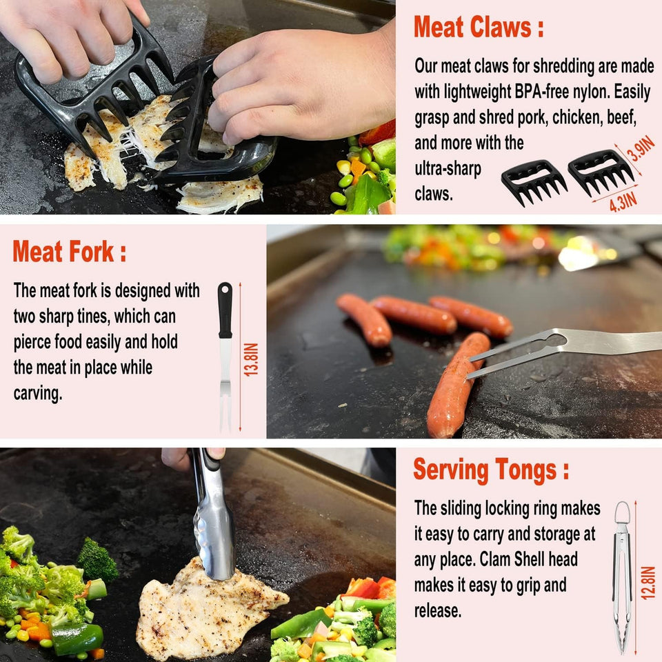 38PC Flat Top Grill Griddle Accessories Set - Must Have for Your Outdoor Griddle with Professional Griddle Spatula. Cleaning Kit. Grill Basting Cover - Ideal Griddle Gift for Men Women