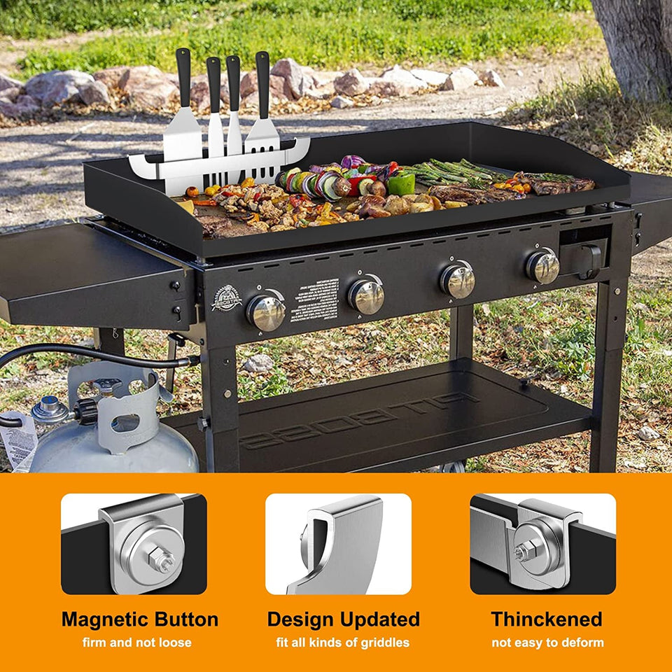 10 Inch Griddle Spatula Holder Magnetic Design. Stainless Steel Grill Barbecue Tool Rack. Griddle Accessories for Blackstone Flat Top Griddle and Other Grill Griddles (2 Pcs)