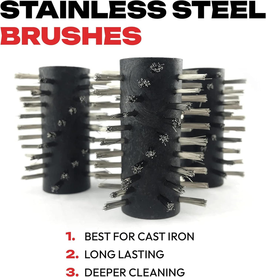 Automatic BBQ Grill Cleaning Robot Replacement Brush - Grill Cleaner Parts. Grilling Accessories. Wire Brush Tool. Metal Brush - Set of 3 Each Stainless Steel. Nylon and Brass Variety Pack