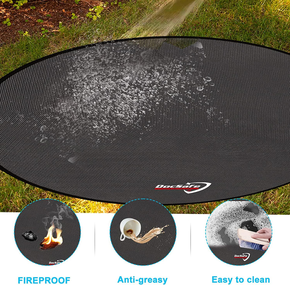 38 round under Grill Mat. 4 Layers Fire Pit Mat Protect Mat.Fireproof Mat Fire Pit Pad for Deck Patio Grass Outdoor Wood Burning Fire Pit and BBQ Smoker.Portable Reusable and Waterproof.Black