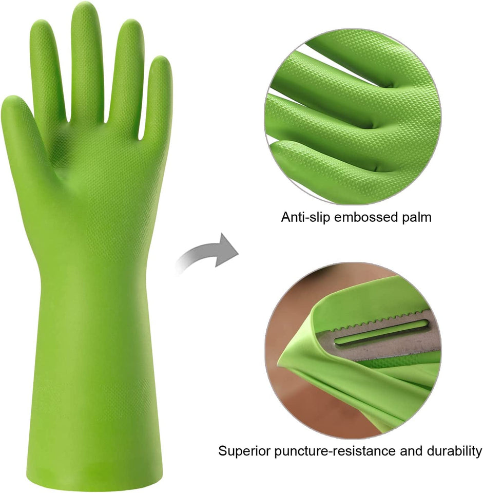 3 Pairs Rubber Cleaning Gloves for Household - Reusable Dishwashing Gloves for Kitchen. Flexible Durable & Waterproof (Medium. Green+Red+Orange)