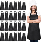24 Pack Adjustable Bib Apron with 2 Pockets Cooking Kitchen Aprons Black Chef Apron Water Oil Stain Resistant BBQ Work Apron for Women Men Drawing Crafting Outdoors Smock
