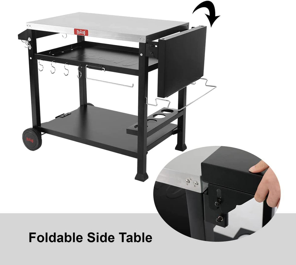 3-Shelf Movable Food Prep Table. Pizza Oven Table. BBQ Grilling Table.Grill Cart with Side Table. Home & Outdoor Stainless Steel Table Top Grill Tables on 2 Wheels. L50 Xw21.7 Xh33