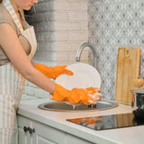 3 Pairs Rubber Cleaning Gloves for Household - Reusable Dishwashing Gloves for Kitchen. Flexible Durable & Waterproof (Medium. Green+Red+Orange)