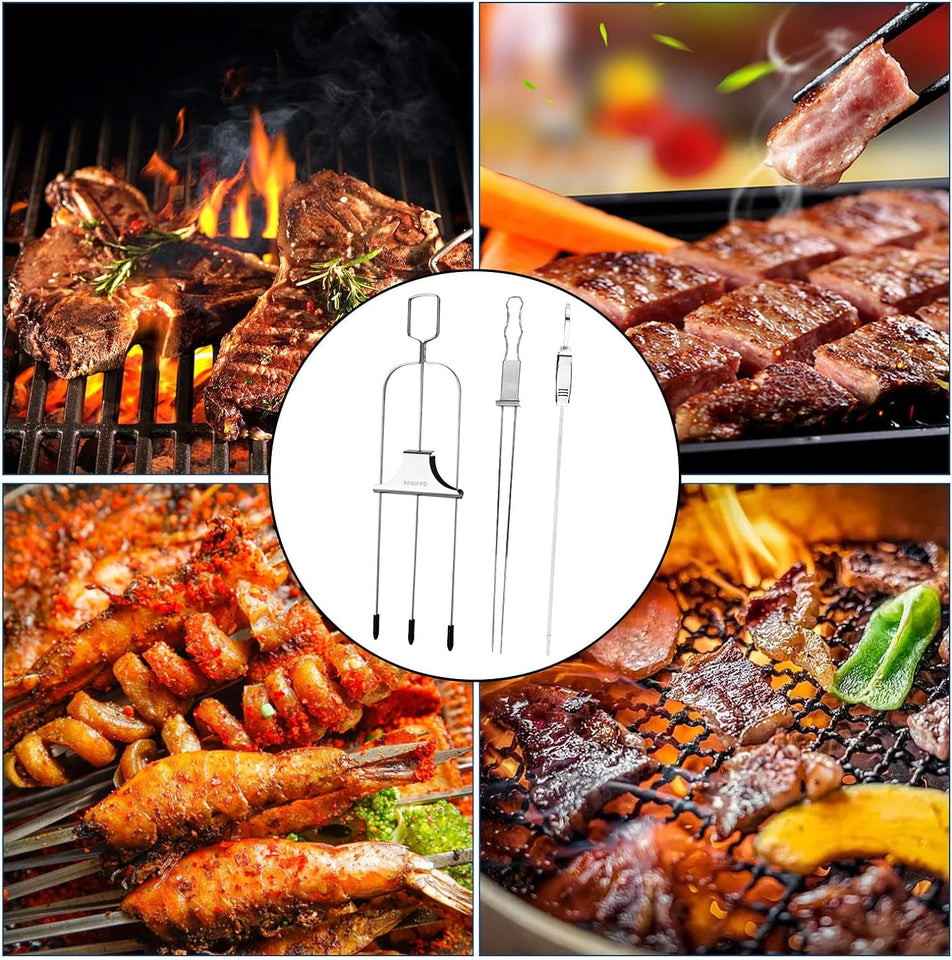 10PCS Kabob Skewers for Grilling.3.Double and Single Pronged Grilling Accessories.304 Stainless Steel Metal Skewers for Kabobs with Push Bar for Quick Release.With Storage Bag and Oil Brush