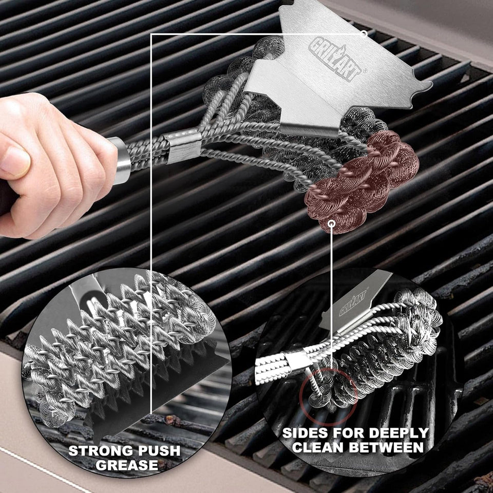 GRILLART Grill Brush and Scraper Bristle Free - Safe BBQ Brush for Grill -Stainless Grill Grate Cleaner - Safe Grill Accessories for Porcelain/Weber Gas/Charcoal Grill - Gifts for Grill Wizard/Men/Dad