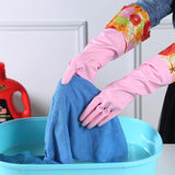 3 Pairs Rubber Cleaning Gloves. Household Kitchen Dishwashing Gloves with Cotton Flocked Liner. Long Cuff 16. Reusable. Non-Slip (Medium. Blue+Pink+White)