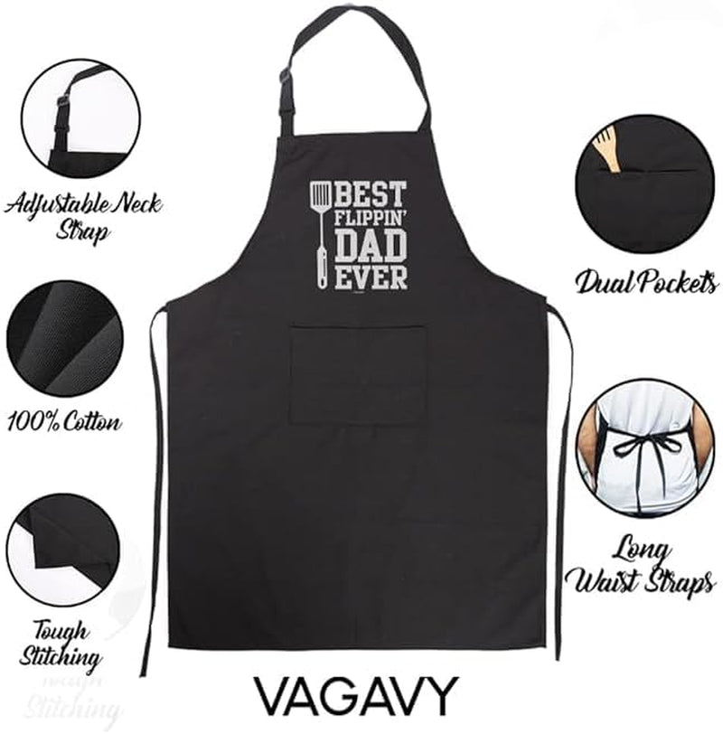 100% Cotton. Black Funny Aprons for Men. Dad. Husband - Birthday. Father'S Day Grilling Gifts for Papa. Husband.