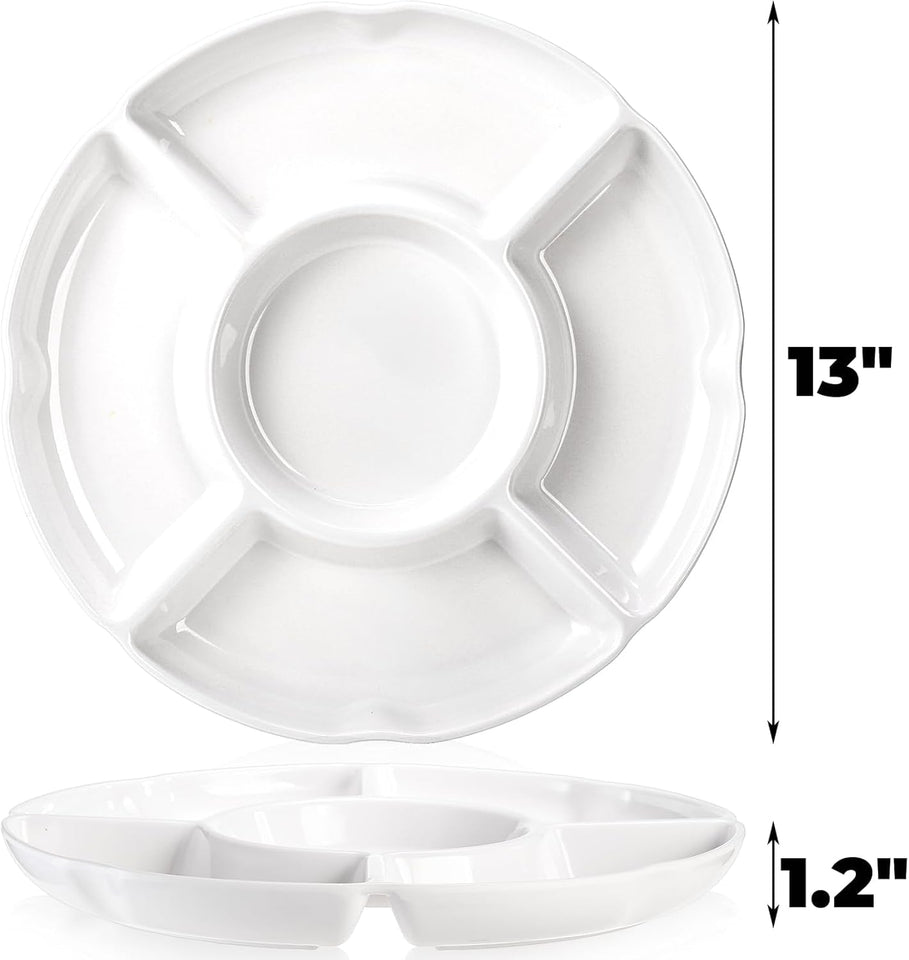 3 Pack Divided Serving Tray. 13 Inch Unbreakable Chip and Dip Platter. Melamine Appetizer Serving Plate. 5 Sectional Party Snack Relish Tray for Serving Food. Nuts. Candy. Dried Fruit. Veggies